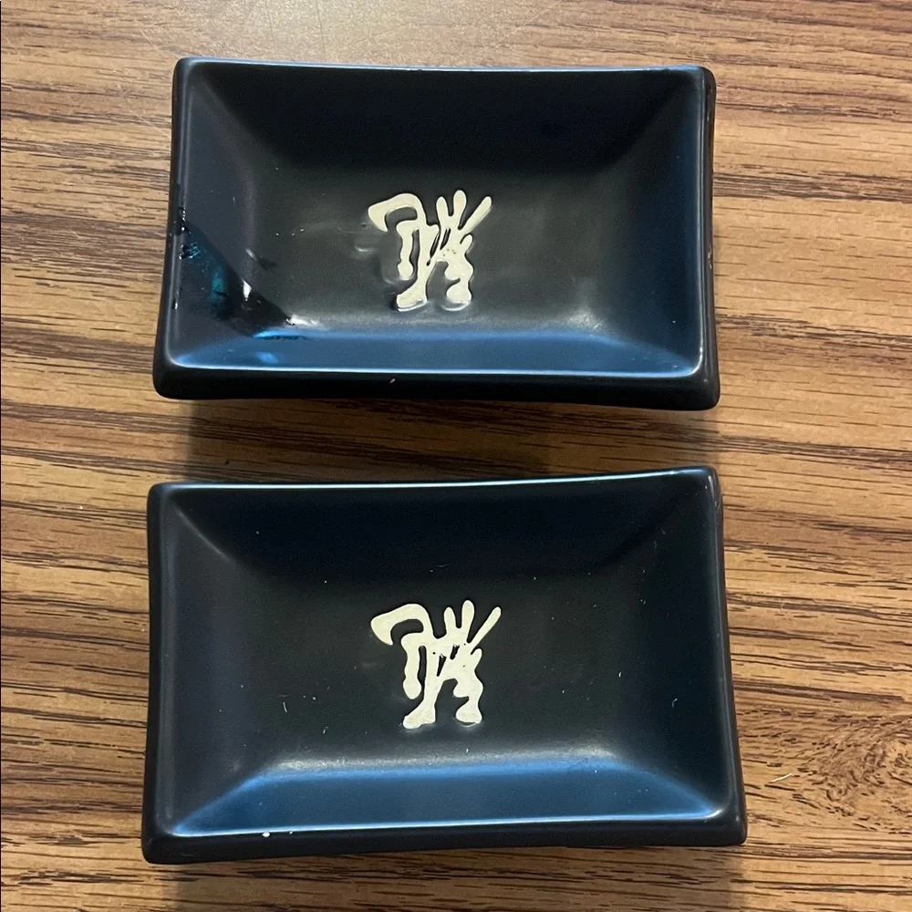 Black Rectangular Dishes with Asian  Design